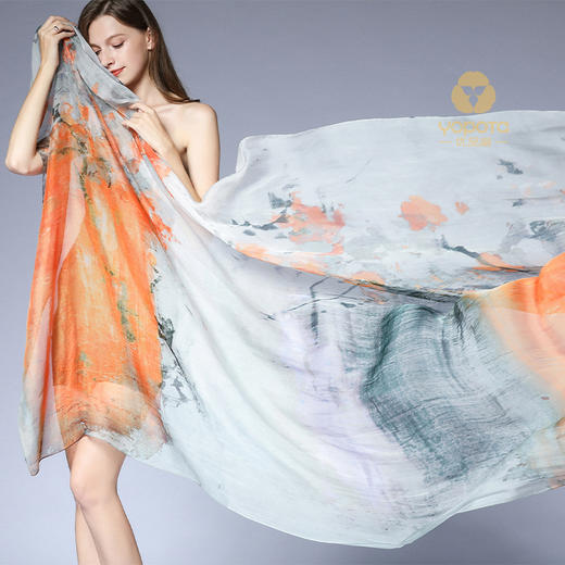 优品堂“水墨朦胧”桑蚕丝丝巾高档礼品围巾喷绘 商品图6