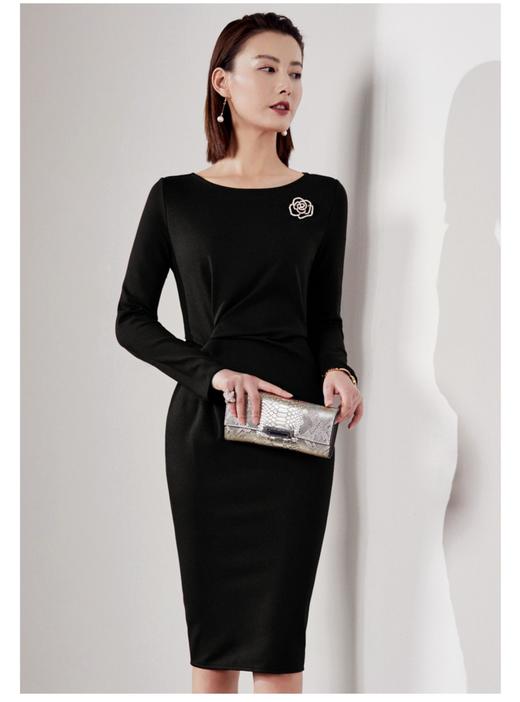 J20484780 颈袖添香品牌装新款女装修身包臀羊毛裙职场装连衣裙女中长款 优雅修身 商品图1