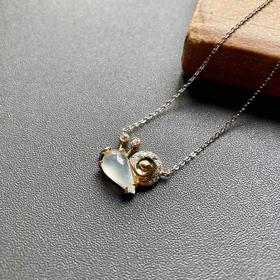 高冰种翡翠蜗牛锁骨链项链18k黄金白金钻石沙弗莱镶嵌