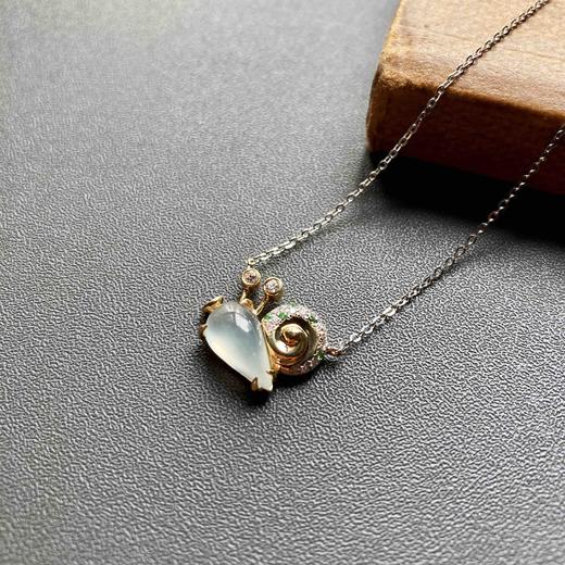 高冰种翡翠蜗牛锁骨链项链18k黄金白金钻石沙弗莱镶嵌 商品图0