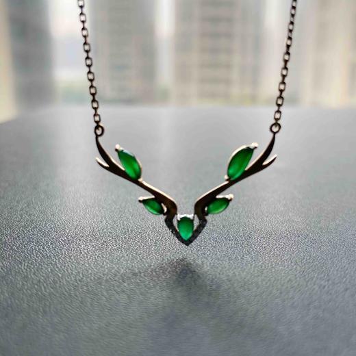 高冰种阳绿翡翠一鹿有你项链锁骨链18k黄金钻石镶嵌 商品图8