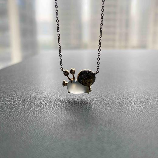 高冰种翡翠蜗牛锁骨链项链18k黄金白金钻石沙弗莱镶嵌 商品图8