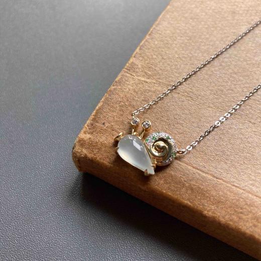 高冰种翡翠蜗牛锁骨链项链18k黄金白金钻石沙弗莱镶嵌 商品图2