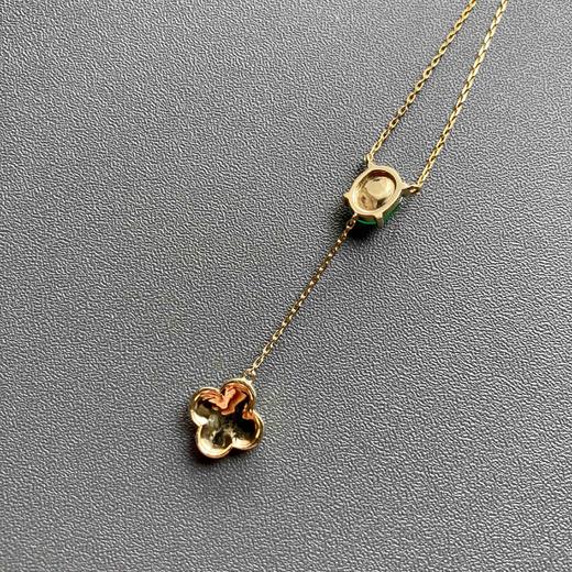 高冰种阳绿蛋面四叶草锁骨链18k黄金钻石镶嵌 商品图5