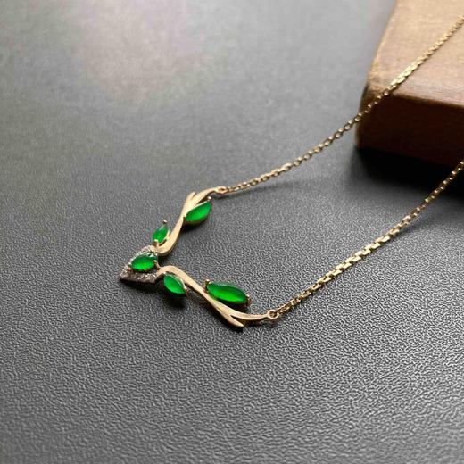 高冰种阳绿翡翠一鹿有你项链锁骨链18k黄金钻石镶嵌 商品图1