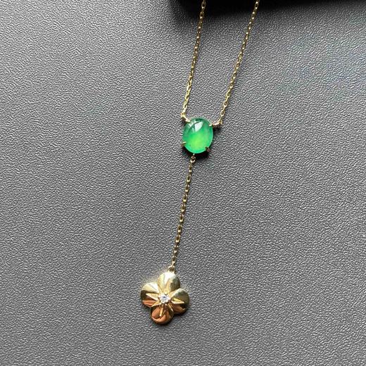 高冰种阳绿蛋面四叶草锁骨链18k黄金钻石镶嵌 商品图2