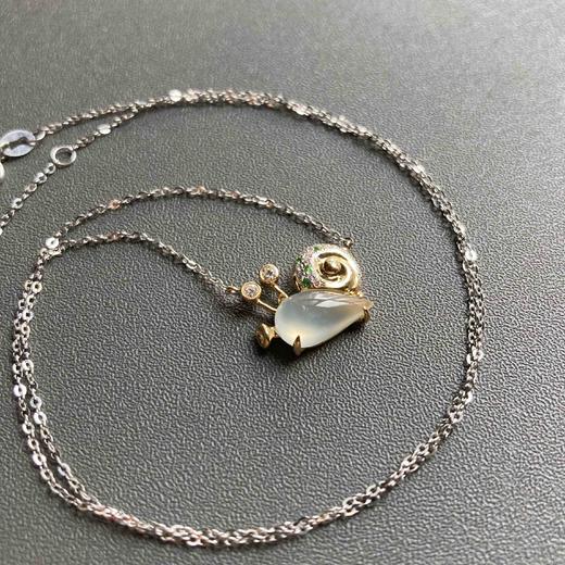 高冰种翡翠蜗牛锁骨链项链18k黄金白金钻石沙弗莱镶嵌 商品图3