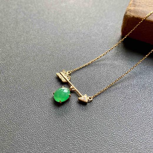 冰种阳绿翡翠蛋面丘比特锁骨链18k黄金钻石镶嵌 商品图1