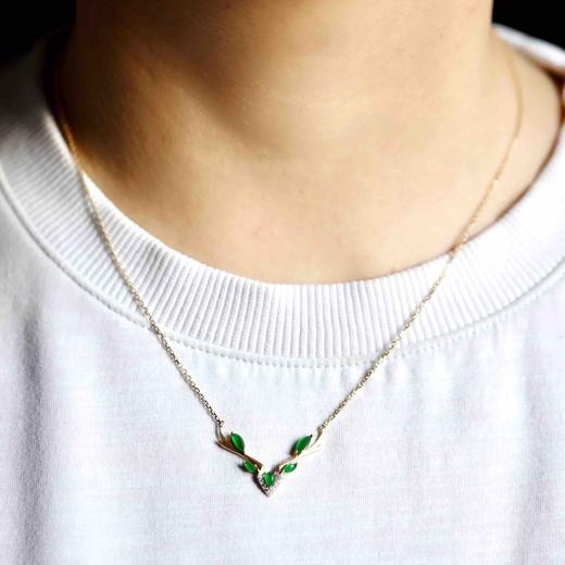 高冰种阳绿翡翠一鹿有你项链锁骨链18k黄金钻石镶嵌 商品图9