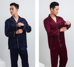 蚕花娘娘 真丝男式睡衣套装（17姆米长袖）