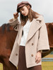 欧芮儿冬双排扣长袖大衣翻领条纹毛呢外套女中长款呢子大衣 商品缩略图1