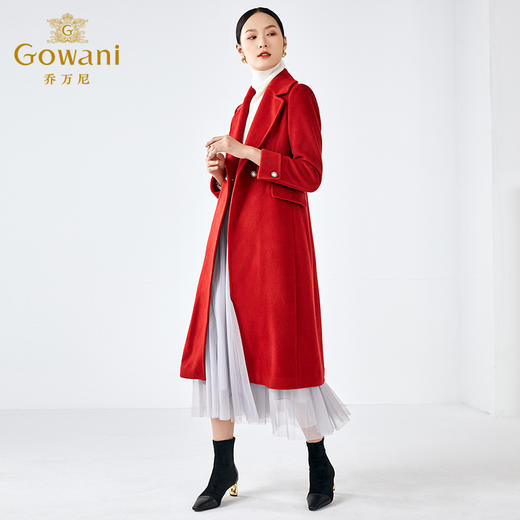 【100%绵羊毛】乔万尼冬季红色羊毛大衣立体感复古优雅收腰设计呢子外套ES4A473 商品图1