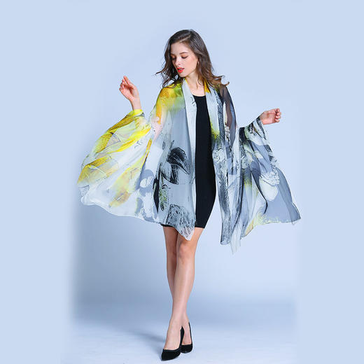 优品堂“水墨朦胧”桑蚕丝丝巾高档礼品围巾喷绘 商品图9