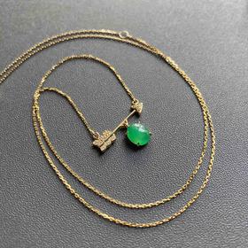 冰种阳绿翡翠蛋面丘比特锁骨链18k黄金钻石镶嵌