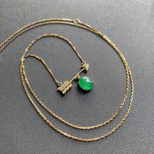 冰种阳绿翡翠蛋面丘比特锁骨链18k黄金钻石镶嵌 商品图0