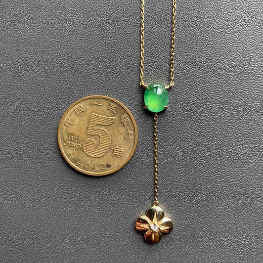 高冰种阳绿蛋面四叶草锁骨链18k黄金钻石镶嵌 商品图4