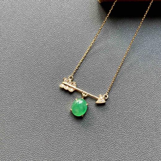 冰种阳绿翡翠蛋面丘比特锁骨链18k黄金钻石镶嵌 商品图2