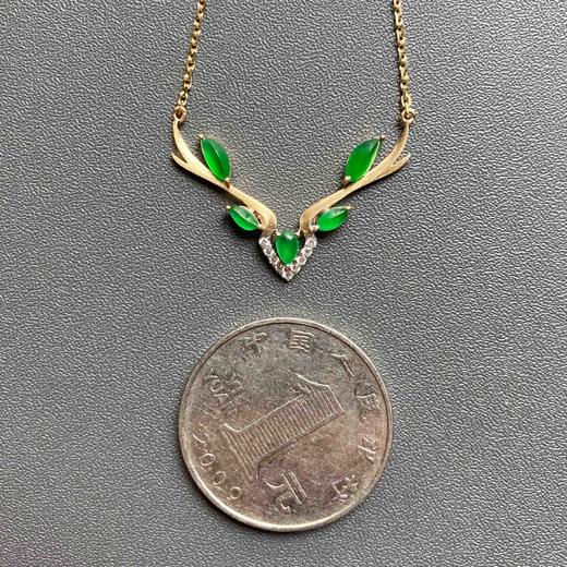 高冰种阳绿翡翠一鹿有你项链锁骨链18k黄金钻石镶嵌 商品图4