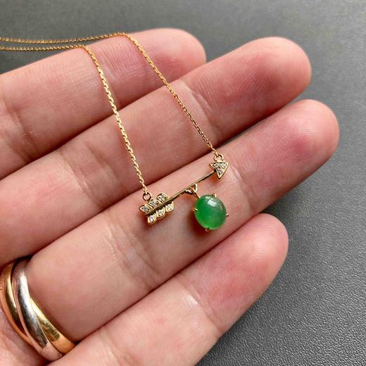 冰种阳绿翡翠蛋面丘比特锁骨链18k黄金钻石镶嵌 商品图6