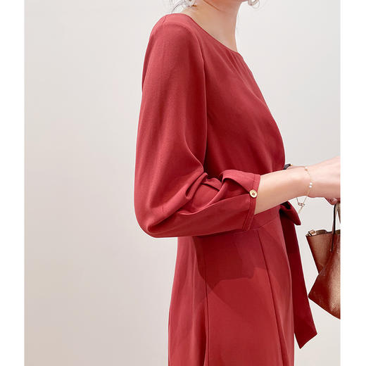 新年红圣诞系列波点拼接压褶设计款长裙 商品图1