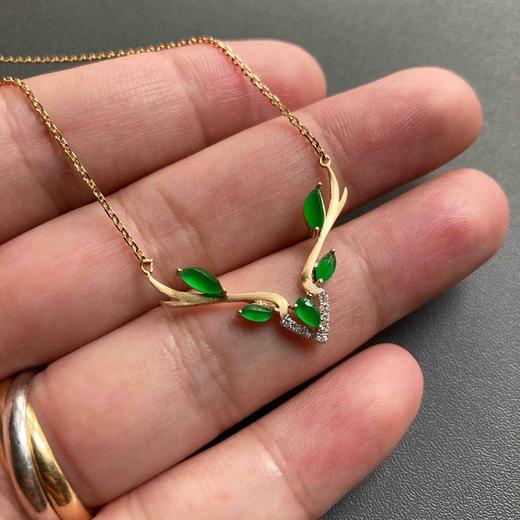 高冰种阳绿翡翠一鹿有你项链锁骨链18k黄金钻石镶嵌 商品图6