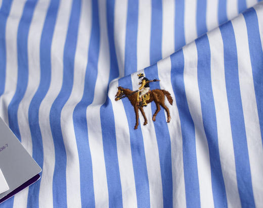 专柜现货ralph lauren rl紫标彩马刺绣蓝条纹休闲衬衫拉夫劳伦rrl