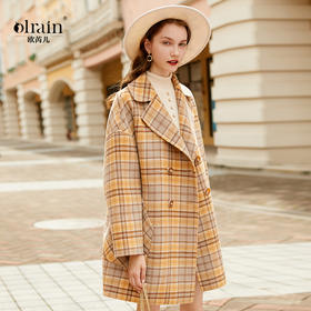 欧芮儿2019秋装格子宽松长袖毛呢外套