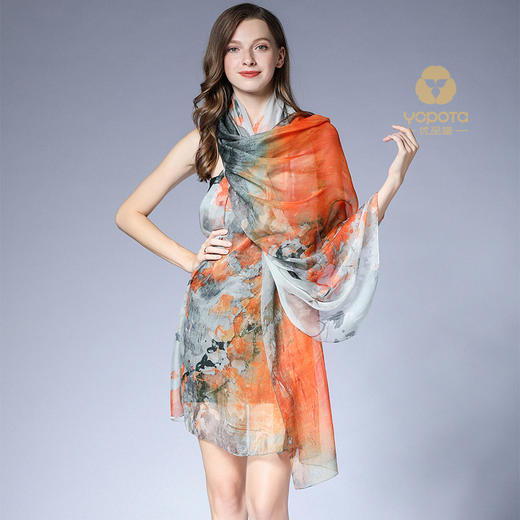 优品堂“水墨朦胧”桑蚕丝丝巾高档礼品围巾喷绘 商品图5