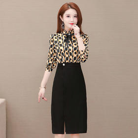 WE-JJ-99250 印花时尚中长款气质修身显瘦拼接连衣裙女2021春季新款