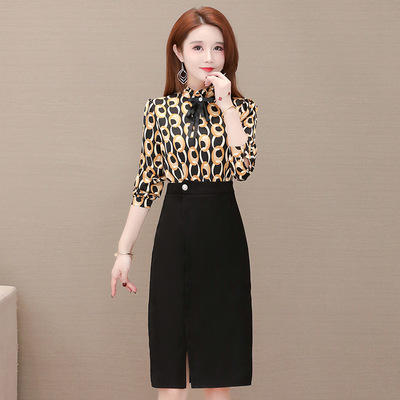 WE-JJ-99250 印花时尚中长款气质修身显瘦拼接连衣裙女2021春季新款 商品图0