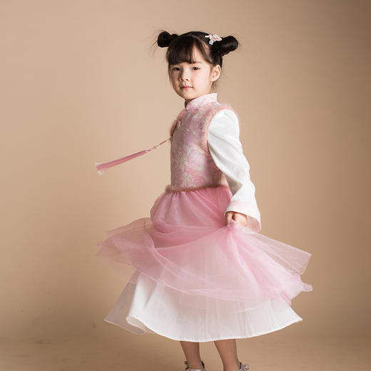 pureshare蓬纱馆 女童拜年礼服中国风宝宝连衣裙保暖冬装-粉月季提花年服 商品图5