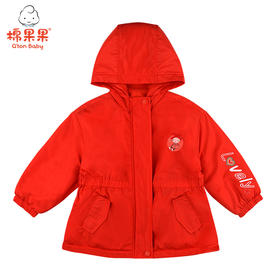 棉果果春秋款女童挂里梭织新年款喜庆大红色长袖外套M122100321060