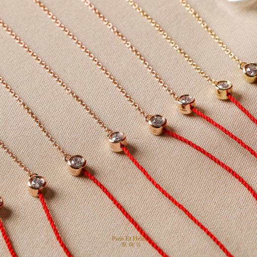 甄珠贝 钻石红绳手链 纯18k玫瑰金o字链 本命年幸运手工编绳 高档伴手礼品 商品图0