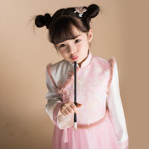 pureshare蓬纱馆 女童拜年礼服中国风宝宝连衣裙保暖冬装-粉月季提花年服 商品图3