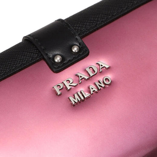 PRADA  普拉达 女士木槿色黑色牛皮短款钱夹钱包 紫色 1MH840 2B1R F0EZR 商品图2