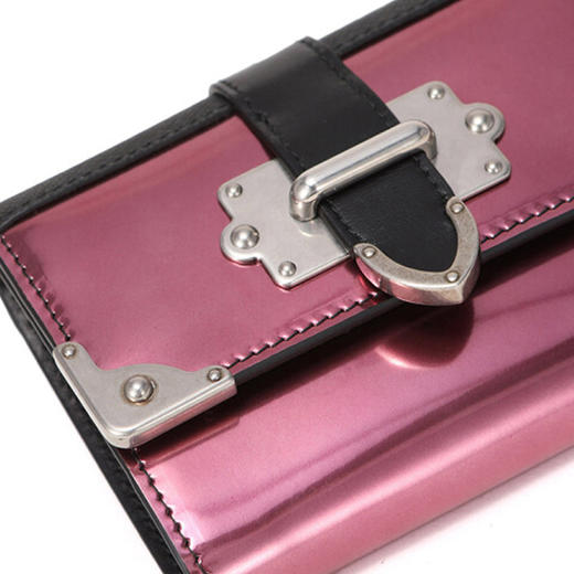PRADA  普拉达 女士木槿色黑色牛皮短款钱夹钱包 紫色 1MH840 2B1R F0EZR 商品图3