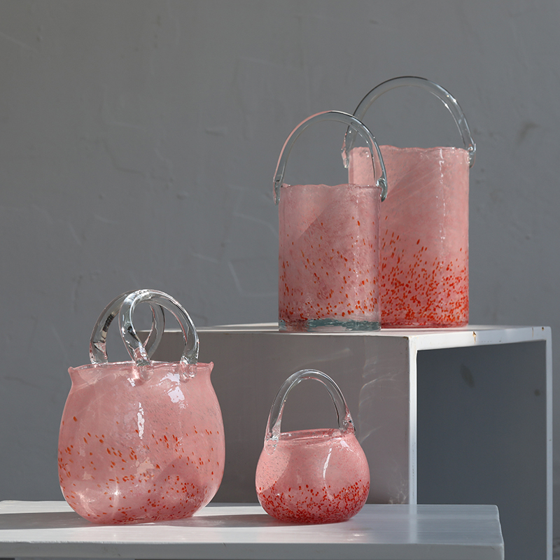 新款粉色手提包包提篮提桶玻璃花瓶