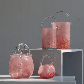 新款粉色手提包包提篮提桶玻璃花瓶