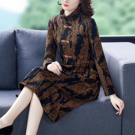 AHM  wdx9521加绒加厚改良旗袍裙2021盘扣大码 商品图2