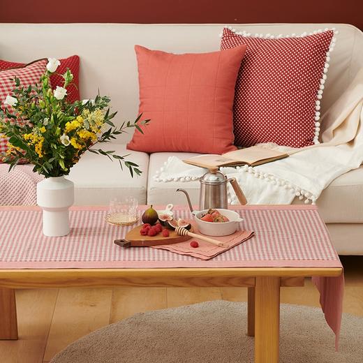 阳春小镇茶几桌布长方形台布客厅简约红色格子家用斗柜梳妆台盖布 商品图0