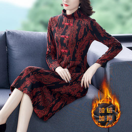 AHM  wdx9521加绒加厚改良旗袍裙2021盘扣大码 商品图1