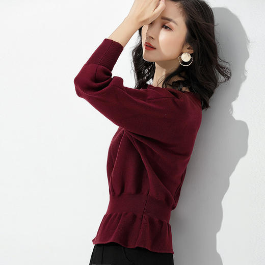 宽松显瘦，一字领针织蝙蝠袖打底毛衣SR-A18T3041 商品图4