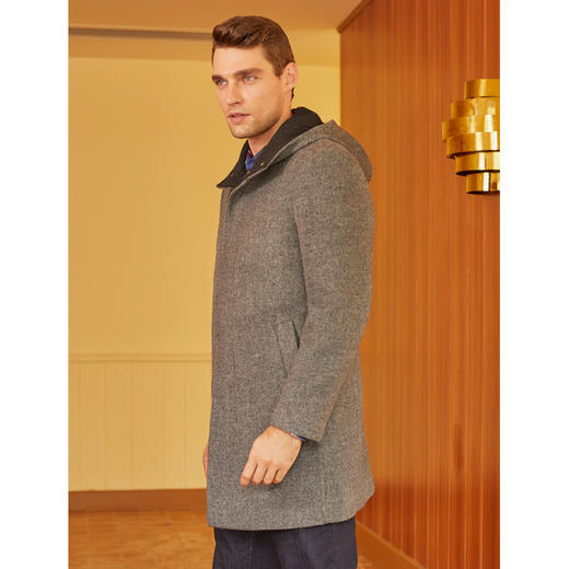  YvesFigarau伊夫·费嘉罗秋冬100%羊毛呢大衣连帽中长款保暖舒适862502 商品图2