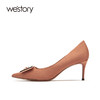 westory高跟鞋女2021年新款春季婚鞋新娘鞋细跟金属扣W21AE52021 商品缩略图4