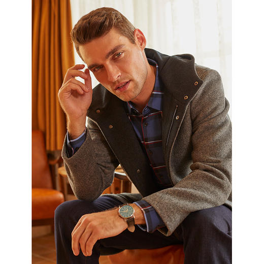  YvesFigarau伊夫·费嘉罗秋冬100%羊毛呢大衣连帽中长款保暖舒适862502 商品图0