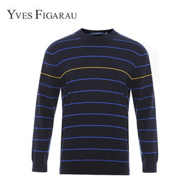 YvesFigarau伊夫·费嘉罗秋冬新款100%绵羊毛套头舒适保暖打底条纹休闲毛衣901101