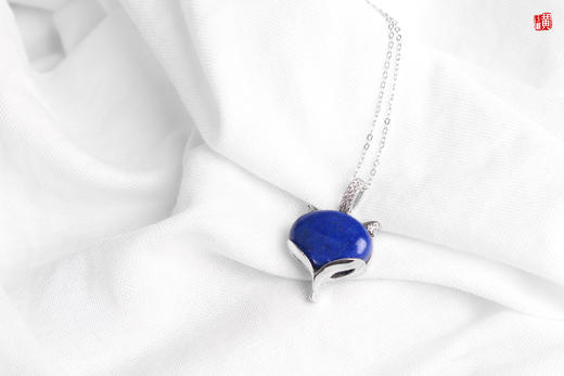 青金石银镶狐狸吊坠配银链 商品图1