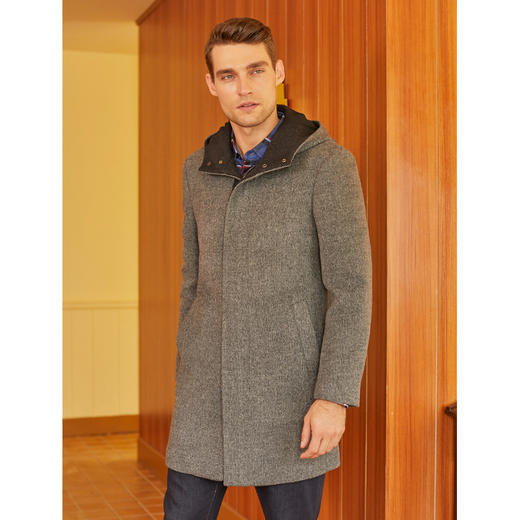  YvesFigarau伊夫·费嘉罗秋冬100%羊毛呢大衣连帽中长款保暖舒适862502 商品图1