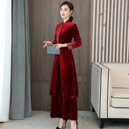 AHM-zne9329春秋新款优雅中式复古气质丝绒绣花两件套 商品图1