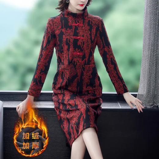 AHM-wdx9521秋冬新款中国风盘扣大码加绒加厚改良旗袍裙 商品图0